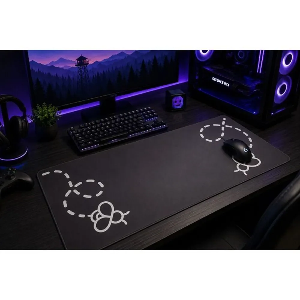 XXL Gaming Mouse Pad Cute Bee Desk Mat 35.5x15.5 Non Slip Stitched Edge